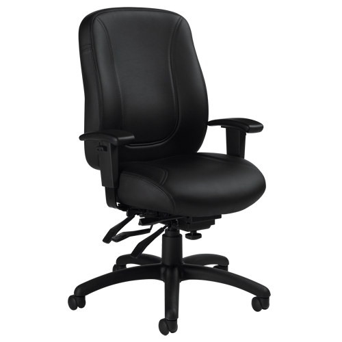 Overtime High Back Chair, Leather, Black, 300 lbs. Capacity - Offices To Go MVL2756 PU30 BL20 BLK