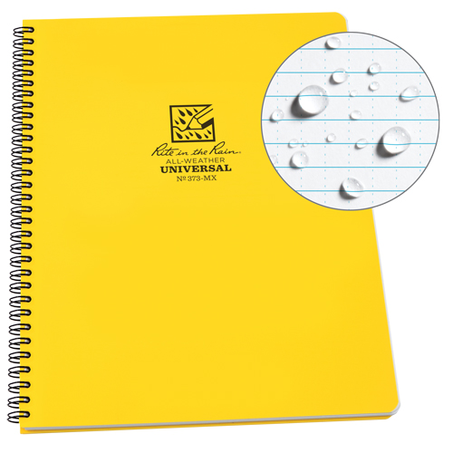 Side-Spiral Notebook, Soft Cover, Yellow, 84 Pages, 8-1/2" W x 11" L - Rite In The Rain 373-MX