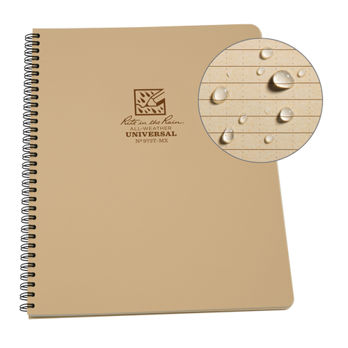 Side-Spiral Notebook, Soft Cover, Tan, 64 Pages, 4-5/8" W x 7" L - Rite In The Rain 973T