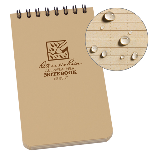 Carnet de notes de poche &agrave; spirale, Couverture souple, Havane, 100 Pages, 3" , 5"  - Rite In The Rain 935T