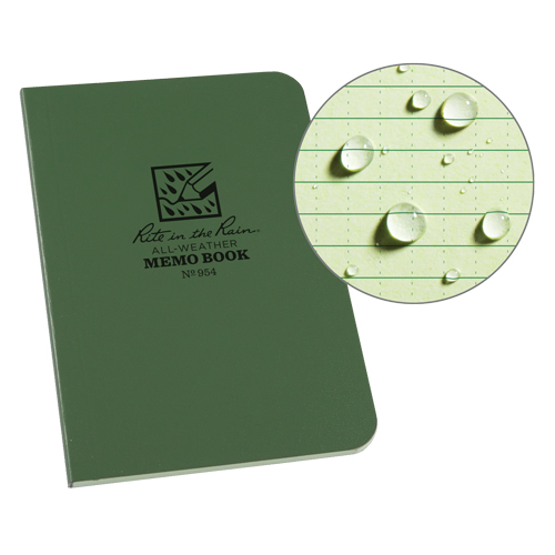 Memo Book, Soft Cover, Green, 112 Pages, 3-1/2" W x 5" L - Rite In The Rain 954