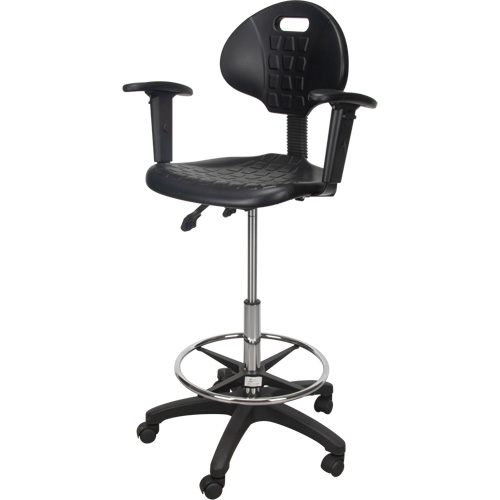 Heavy-Duty Ergonomic Stool with Adjustable Arm Rests & Nylon Stem Casters, Mobile, Adjustable Height, 250 lbs. Capacity - KLETON 