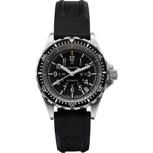 Jumbo Diver/Pilot's Automatic Chronograph Watch, Digital, Battery Operated, 46 mm, Black - Marathon WW194014SS-0130
