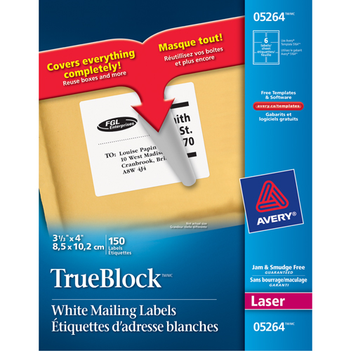 TrueBlock Laser Shipping Labels, 3-1/3" W x 4" L, White - Avery Dennison 773416