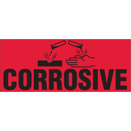 "Corrosive" Special Handling Labels, 5" L x 2" W, Black on Red - Pakmark P-9