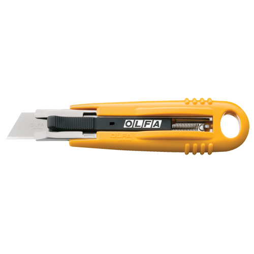 Couteau s&eacute;curitaire &agrave; lame autor&eacute;tractable, 19 mm, Acier au carbone, Robuste, Prise en Plastique - Olfa 9048
