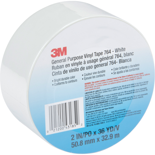 Ruban en vinyle &agrave; usage g&eacute;n&eacute;ral 764, 48 mm (2") la x 32,9 m (108') lo, Blanc - 3M 764-2X36-WHT