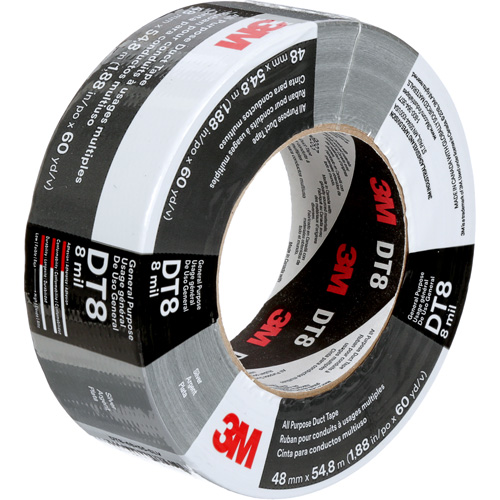 DT8 All-Purpose Duct Tape, 8 mils, Silver, 48 mm (2") x 55 m (180') - 3M DT8-48X55-SL