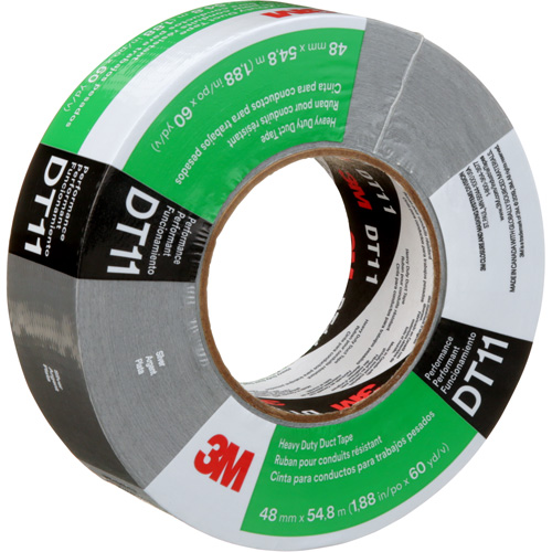 DT11 Heavy-Duty Duct Tape, 11 mils, Silver, 48 mm (2") x 55 m (180') - 3M DT11-48X55-SL