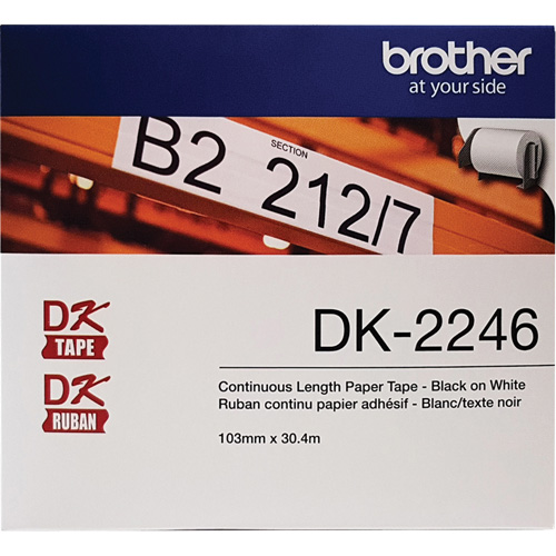 Continuous Paper Tape Labels, 103 mm x 100'/30.4 m, Black on White - Brother DK2246