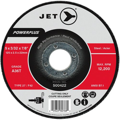 POWERPLUS Cut-Off Wheel, 5" x 3/32", 7/8" Arbor, Type 27, 12200 RPM - JET 500422