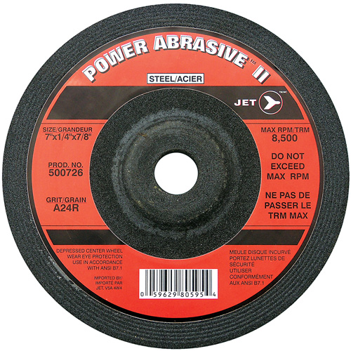 A24R POWER ABRASIVE Grinding Wheel, 7" x 1/4", 7/8" Arbor, Type T27 - JET 500726