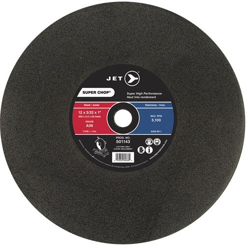 Meule &agrave; tronçonner Super Chop, 14" x 3/32", Arbre de 1", Type 1/F41, Oxyde d'aluminium, 4400 Tr/min - JET 501146