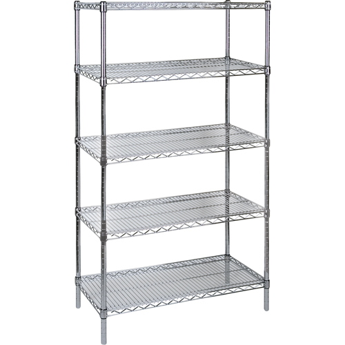 Heavy-Duty Chromate Wire Shelving, 5 Tiers, 72" W x 86" H x 18" D - KLETON 