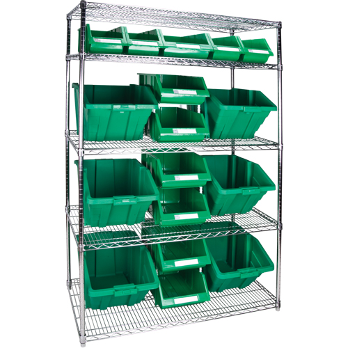 &eacute;tag&egrave;re robuste en treillis m&eacute;tallique avec bacs de rangement, Tiers 5, 48" la x 74" h x 24" p - KLETON 