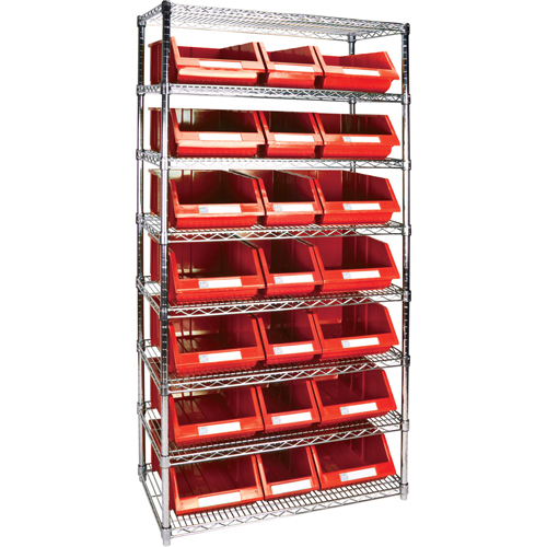 Heavy-Duty Wire Shelving Unit with Storage Bins, 8 Tiers, 36" W x 74" H x 18" D - KLETON 