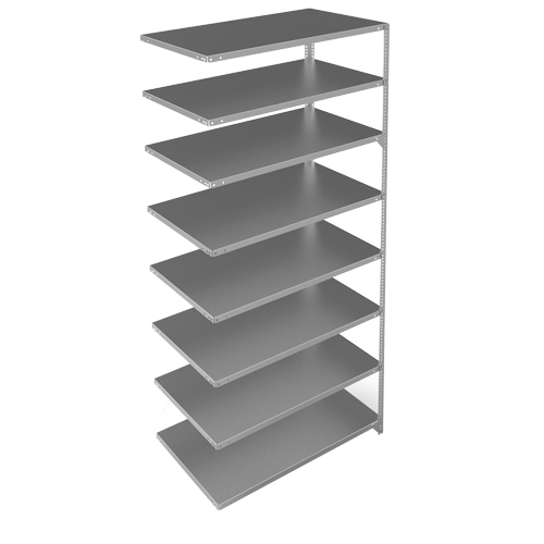 Shelving Unit, Galvanized Steel, Slotted Angle, Add-On, 48" W x 96" H x 24" D - Metalware 
