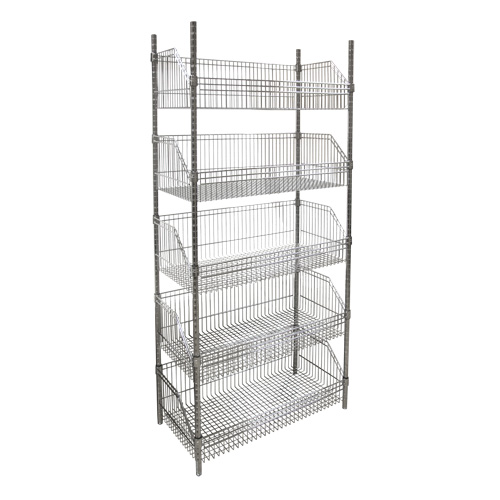 Wire Basket Shelving Unit, 5 Tiers, 48" W x 74" H x 24" D - KLETON 