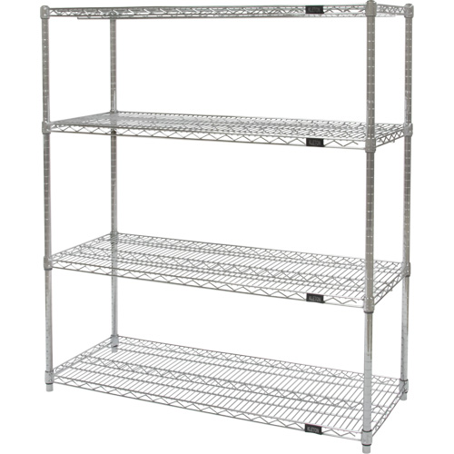 Heavy-Duty Chromate Wire Shelving, 4 Tiers, 48" W x 54" H x 18" D - KLETON 