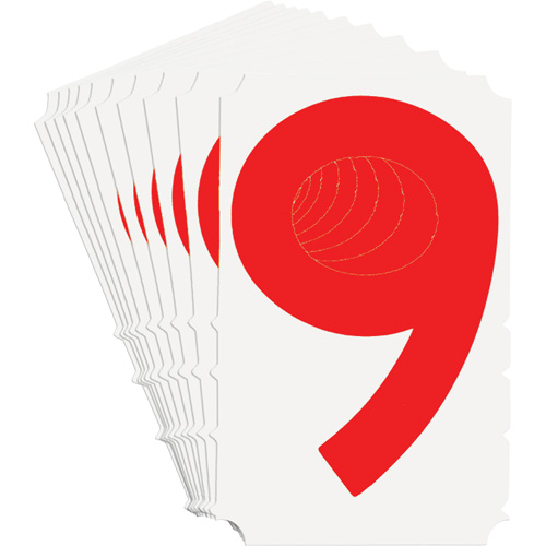 &eacute;tiquettes de lettres et chiffres gothiques individuels Quick-Align, 9, 4" h, Rouge - Brady 5160P-9