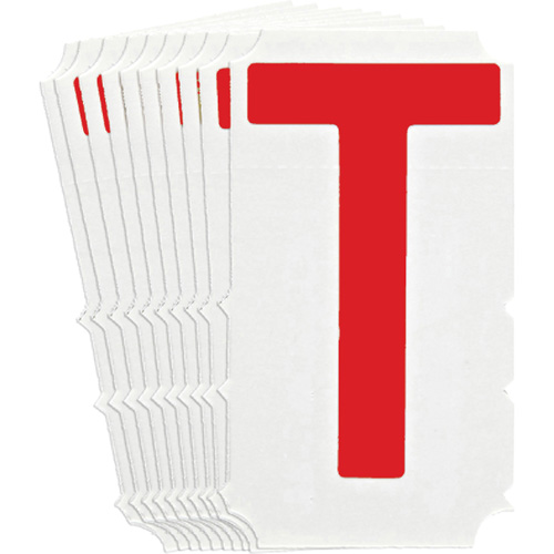 &eacute;tiquettes de lettres & chiffres gothiques individuels Quick-Align, T, 4" h, Rouge - Brady 5160P-T