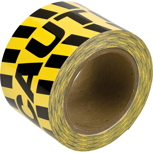 "Caution" Marking Tape, 3" x 60', Vinyl, Black and Yellow - Brady 58255