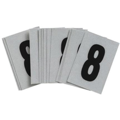 Reflective Individual Number and Letter Labels, 8, 1" H, Black on Silver - Brady 5900-8
