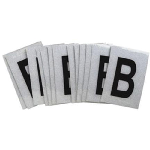 Reflective Individual Number and Letter Labels, B, 1" H, Black on Silver - Brady 5900-B