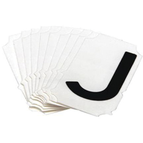 Reflective Individual Number and Letter Labels, J, 1" H, Black on Silver - Brady 5900-J