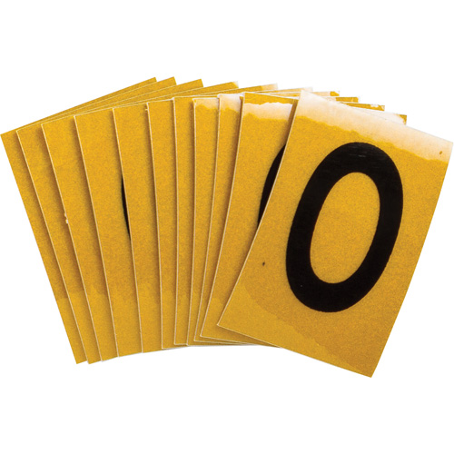 Reflective Individual Number and Letter Labels, 0, 1" H, Black on Yellow - Brady 5920-0