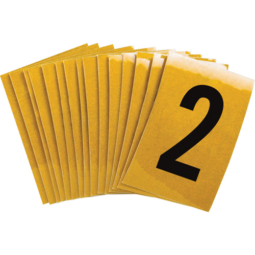 Reflective Individual Number and Letter Labels, 2, 1" H, Black on Yellow - Brady 5920-2