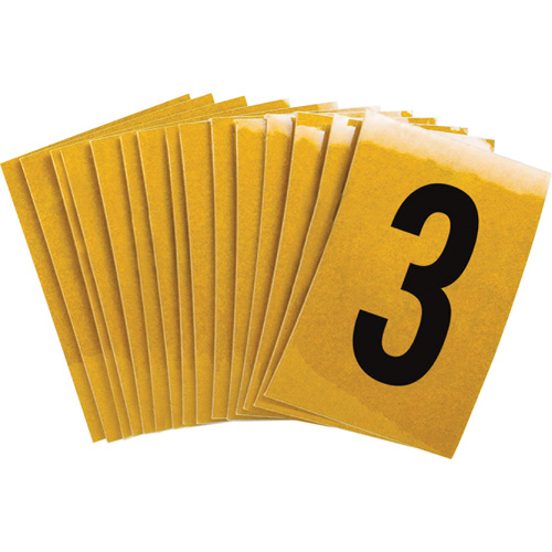 Reflective Individual Number and Letter Labels, 3, 1" H, Black on Yellow - Brady 5920-3