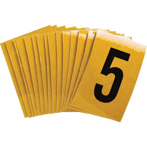 Reflective Individual Number and Letter Labels, 5, 1" H, Black on Yellow - Brady 5920-5