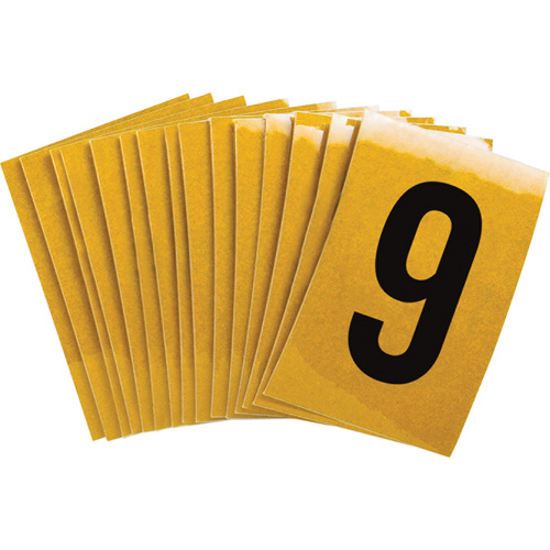 &eacute;tiquettes de lettres et chiffres r&eacute;fl&eacute;chissants individuels, 9, 1" h, Noir sur jaune - Brady 5920-9