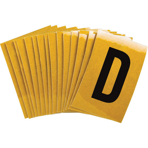 Reflective Individual Number and Letter Labels, D, 1" H, Black on Yellow - Brady 5920-D