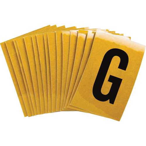 Reflective Individual Number and Letter Labels, G, 1" H, Black on Yellow - Brady 5920-G
