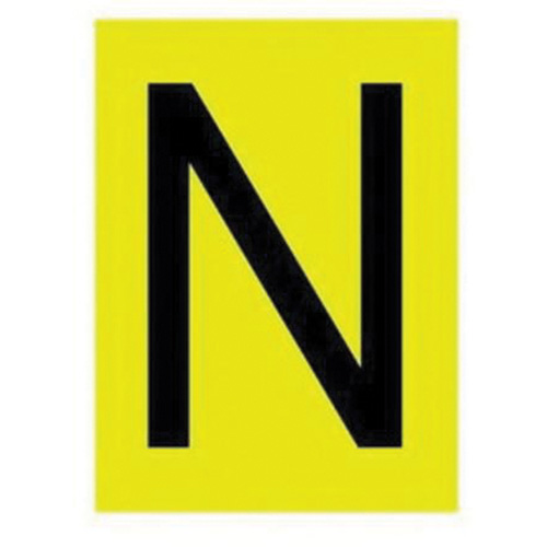&eacute;tiquettes de lettres & chiffres r&eacute;fl&eacute;chissants individuels, N, 1" h, Noir sur jaune - Brady 5920-N