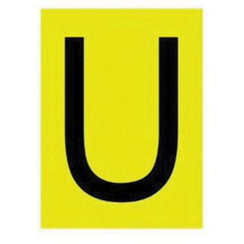 &eacute;tiquettes de lettres & chiffres r&eacute;fl&eacute;chissants individuels, U, 1" h, Noir sur jaune - Brady 5920-U