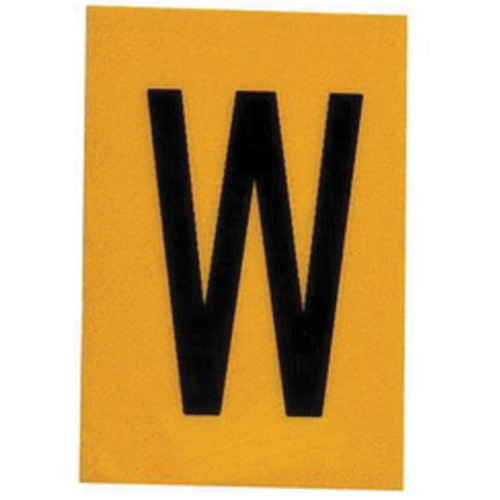 Reflective Individual Number & Letter Labels, W, 1" H, Black on Yellow - Brady 5920-W
