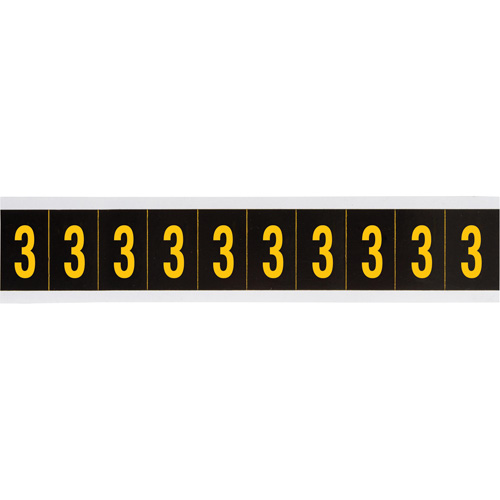 Individual Number and Letter Labels, 3, 1" H, Black on Yellow - Brady 7890-3