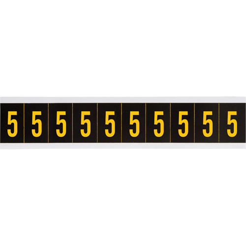 &eacute;tiquettes de lettres et chiffres individuels, 5, 1" h, Jaune sur noir - Brady 7890-5