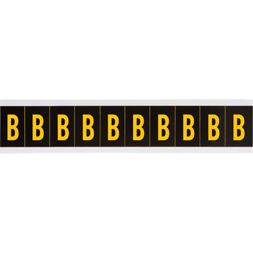 &eacute;tiquettes de lettres et chiffres individuels, B, 2" h, Jaune sur noir - Brady 7897-B