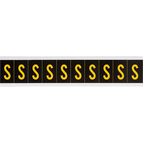 &eacute;tiquette de lettres & chiffres individuels, S, 2" h, Jaune sur noir - Brady 7897-S