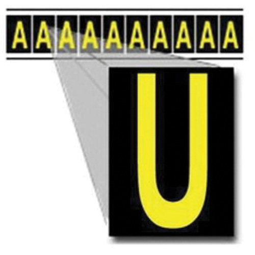 Individual Number & Letter Labels, U, 2" H, Yellow on Black - Brady 7897-U
