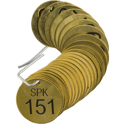 Numbered "SPK" Valve Tags, # 151-175, Brass, 1.5" dia - Brady 23633