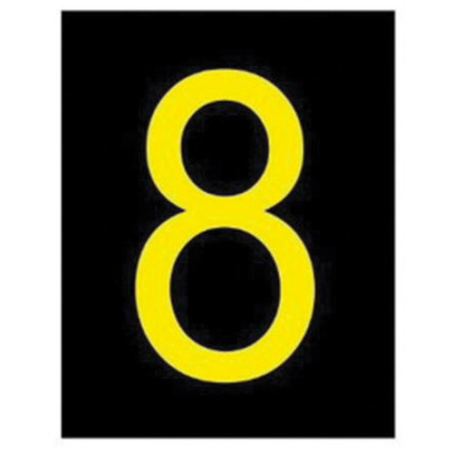 &eacute;tiquettes de lettres et chiffres r&eacute;fl&eacute;chissants individuels, 8, 2-1/2" h, Jaune sur noir - Brady 5000-8