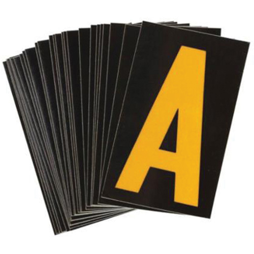 Reflective Individual Number and Letter Labels, A, 2-1/2" H, Yellow on Black - Brady 5000-A