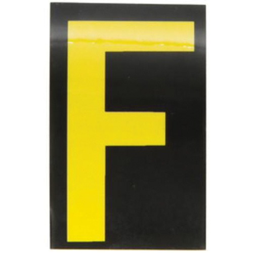Reflective Individual Number and Letter Labels, F, 2-1/2" H, Yellow on Black - Brady 5000-F