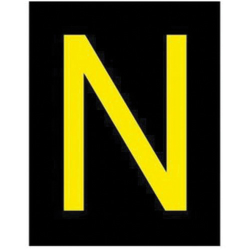 &eacute;tiquettes de lettres & chiffres r&eacute;fl&eacute;chissants individuels, N, 2-1/2" h, Jaune sur noir - Brady 5000-N