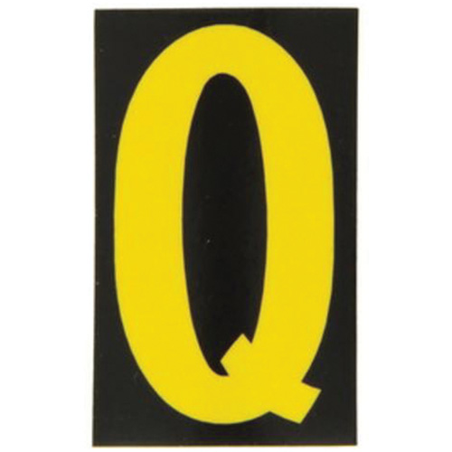 &eacute;tiquettes de lettres & chiffres r&eacute;fl&eacute;chissants individuels, Q, 2-1/2" h, Jaune sur noir - Brady 5000-Q